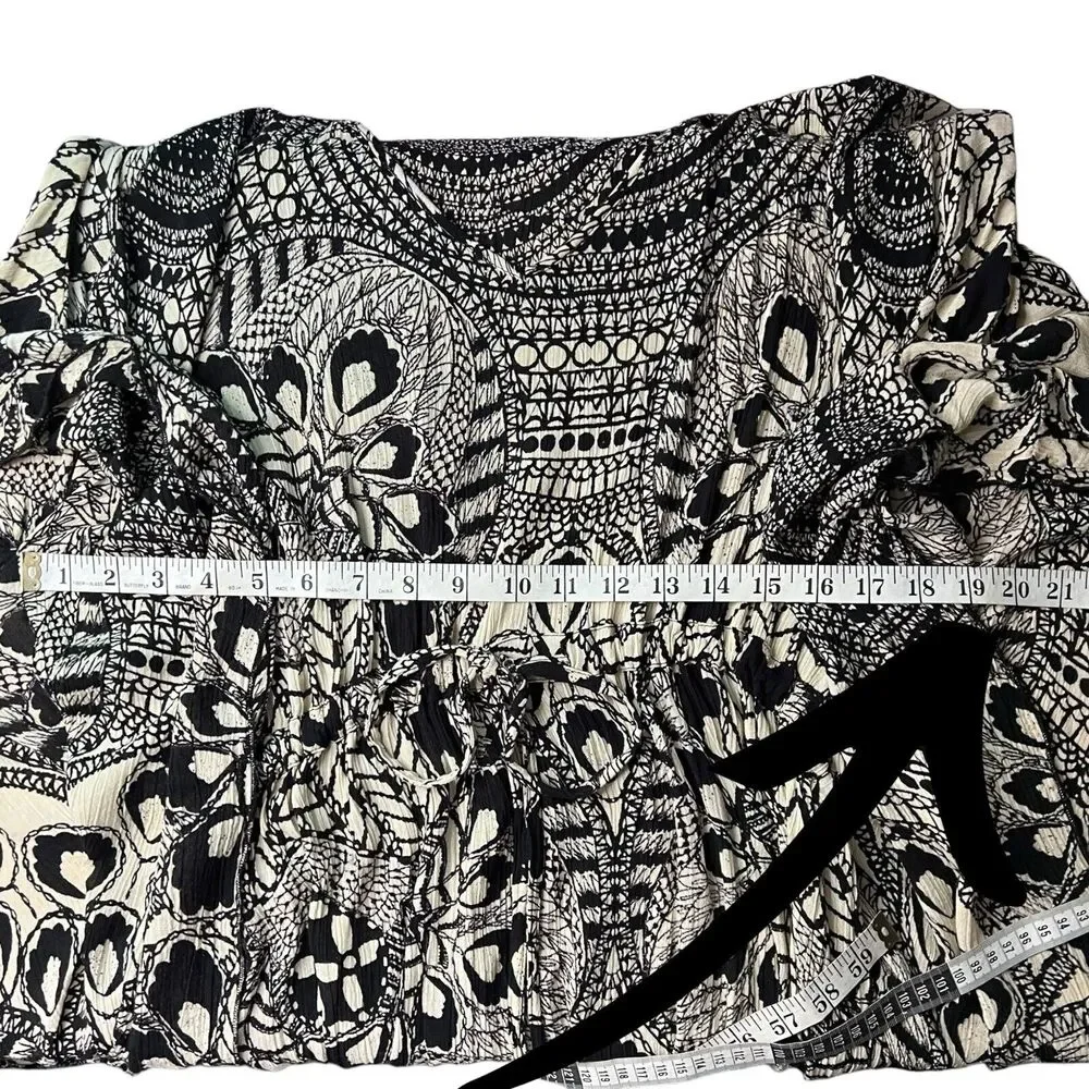 Angie Size M Black/Ivory Beach Cover Up Tie Draw‎ Waist V-neck Poncho Style